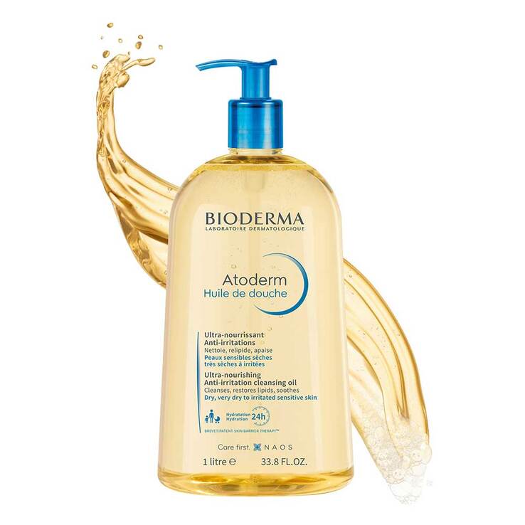 Bioderma Atoderm Huile de Douche für trockene, zu Neurodermitis und Ekzemen neigende Haut, 1 l