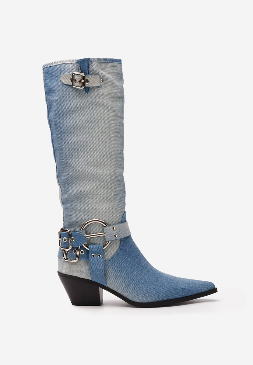 Bottes à talon carré denim Laoise V2