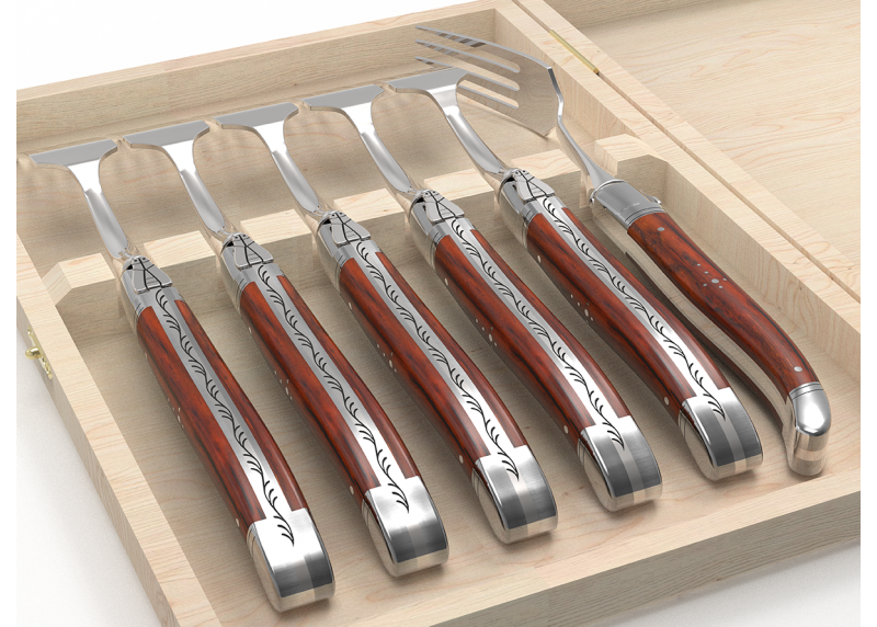 Service de 6 fourchettes Laguiole avec un manche en bois de cocobolo et mitres en acier inoxydable
