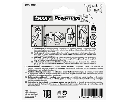 tesa Powerstrips zelfklevende gordijnhaken wit 4 st.