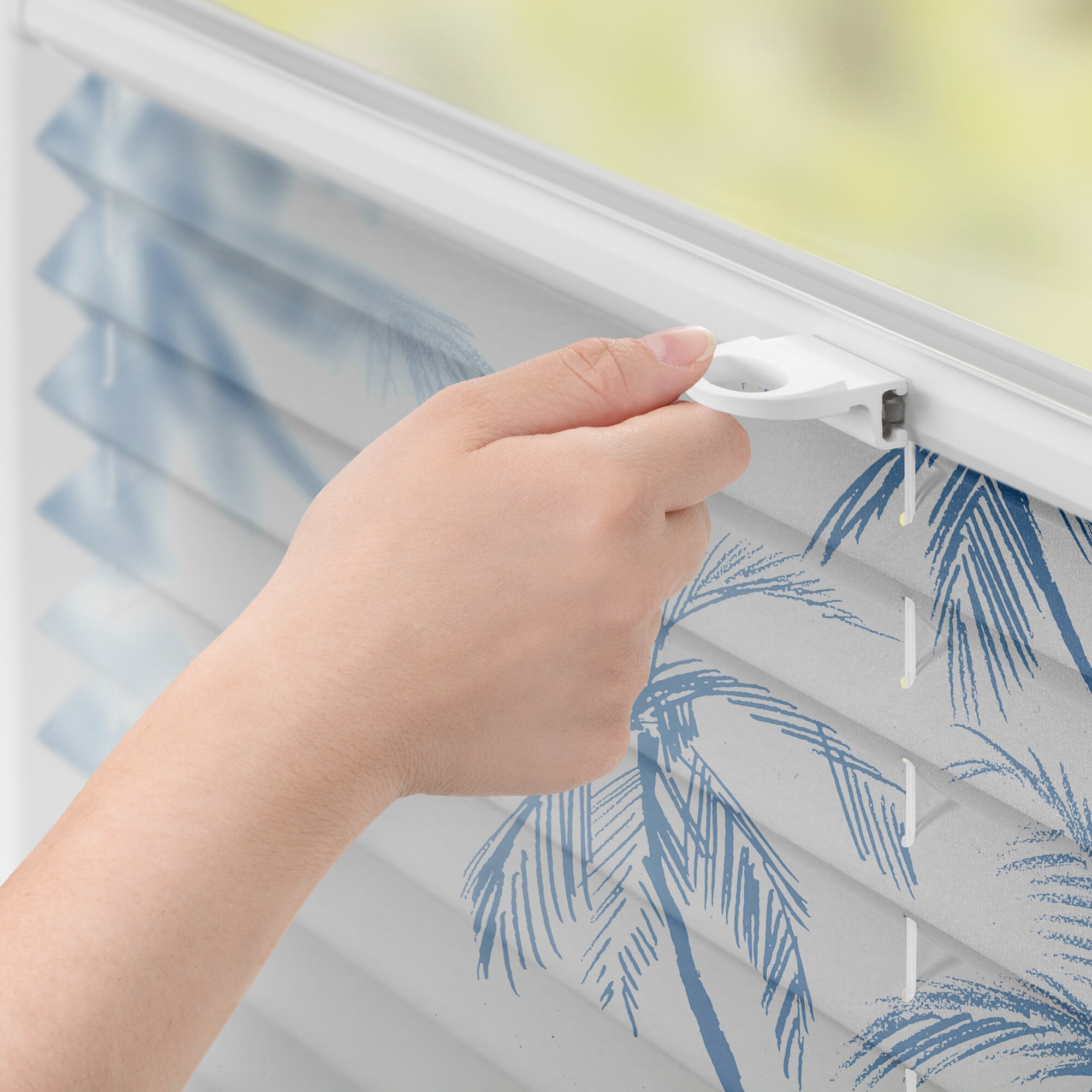 Lichtblick Plissee Klemmfix, ohne Bohren, blickdicht, Blueprint Palms - Blau