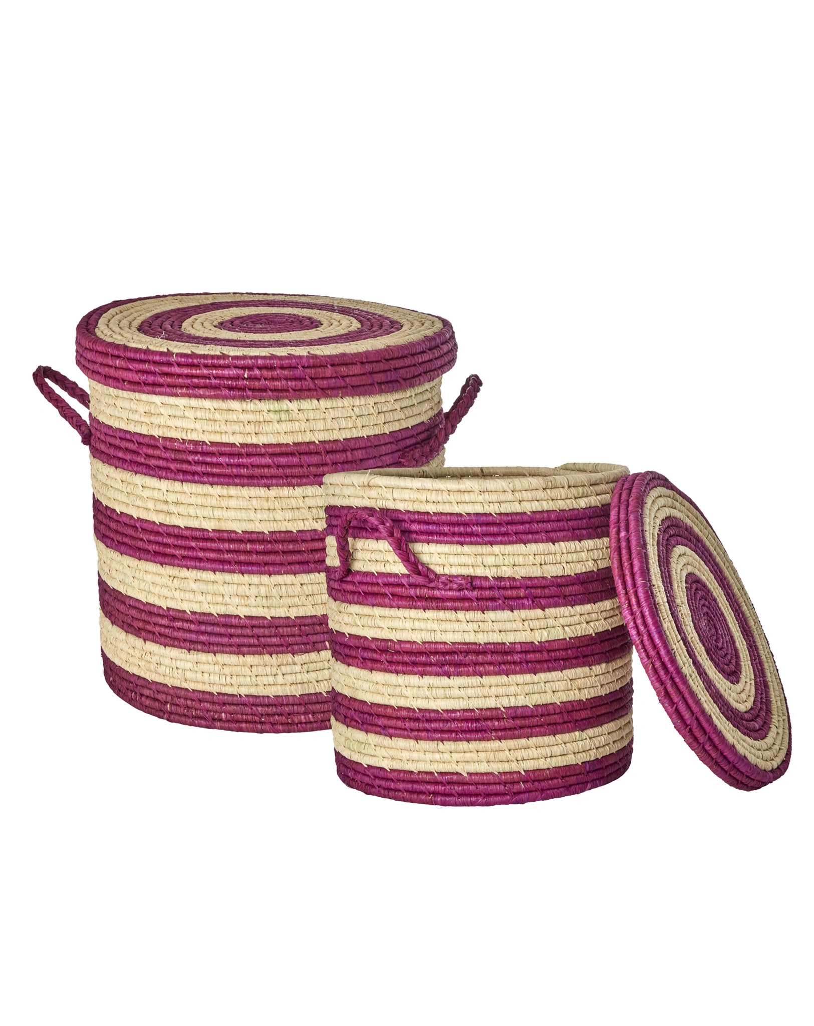 Aufbewahrungskorb LAUNDRY AUBERGINE STRIPES 2er-Set in purple