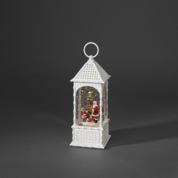 KonstSmide sneeuwlantaarn kerstman en kerstboom watergevuld met LED verlichting antiekwit 27 X 10,5 cm