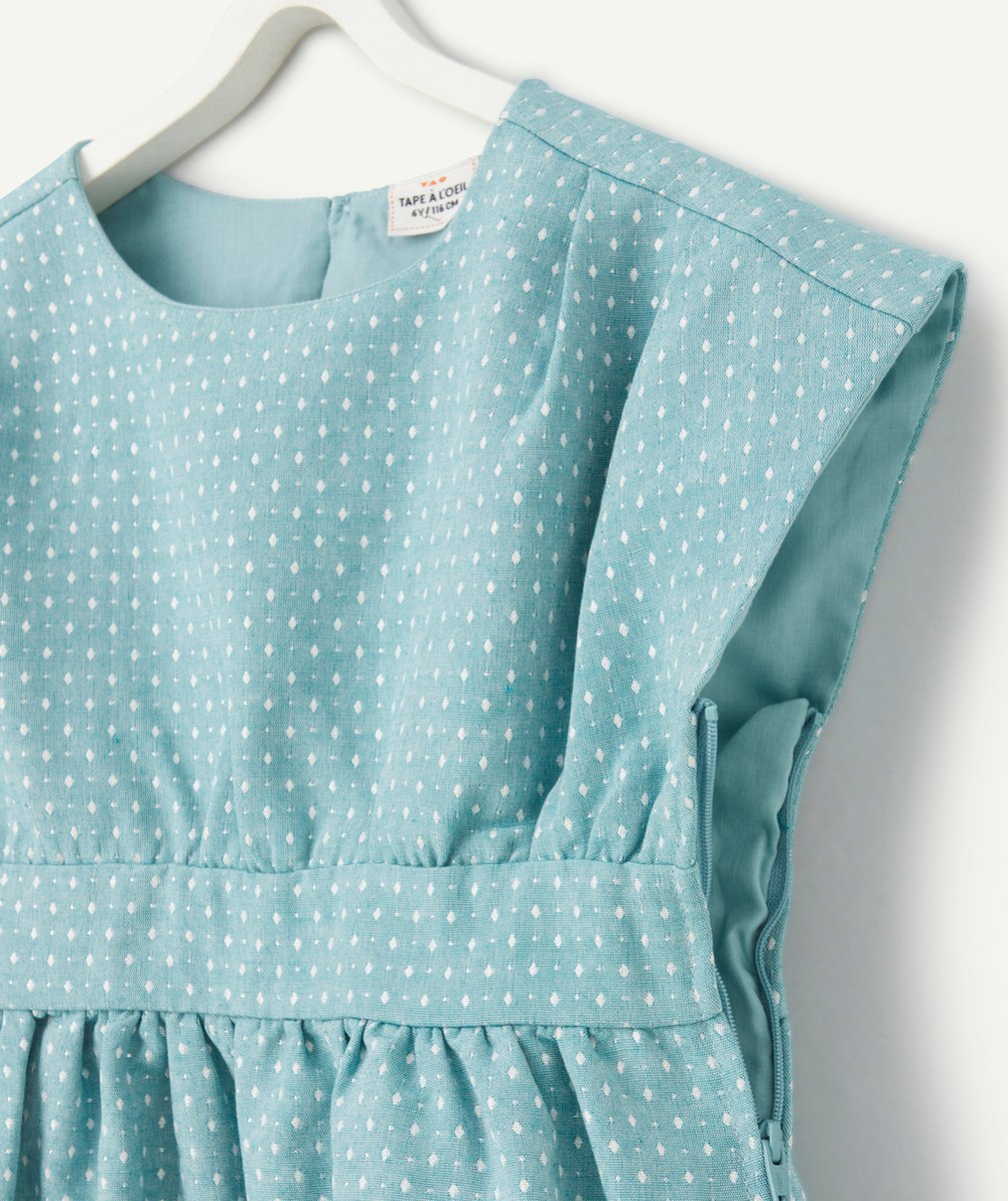 ROBE MANCHES COURTES FILLE BLEU VERT AVEC IMPRIMÉ LOSANGE PAILLETÉ