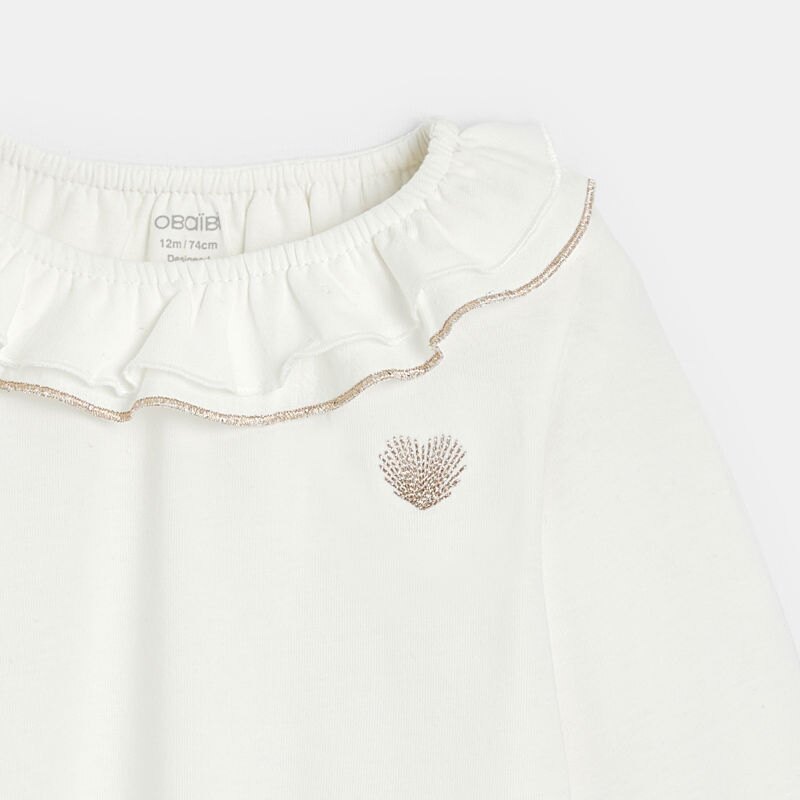 T-shirt col volanté blanc bébé fille Blanc