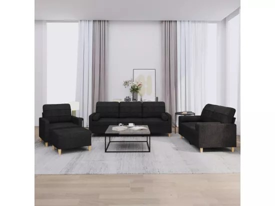 Ensemble de canapés 4 pièces avec coussins noir tissu