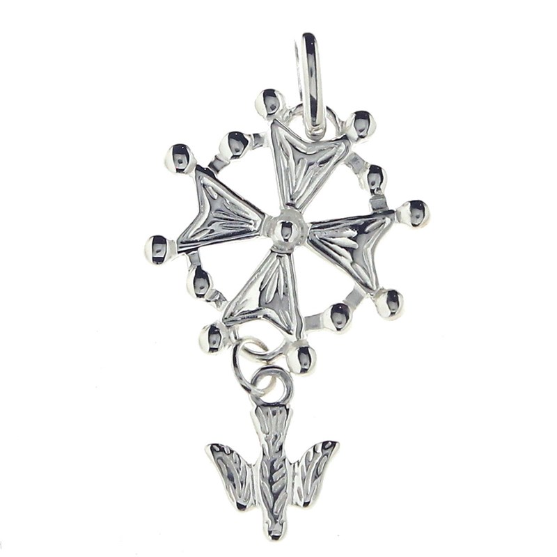 Pendentif Croix Protestante ou Huguenote en argent 925°/00 + chaîne