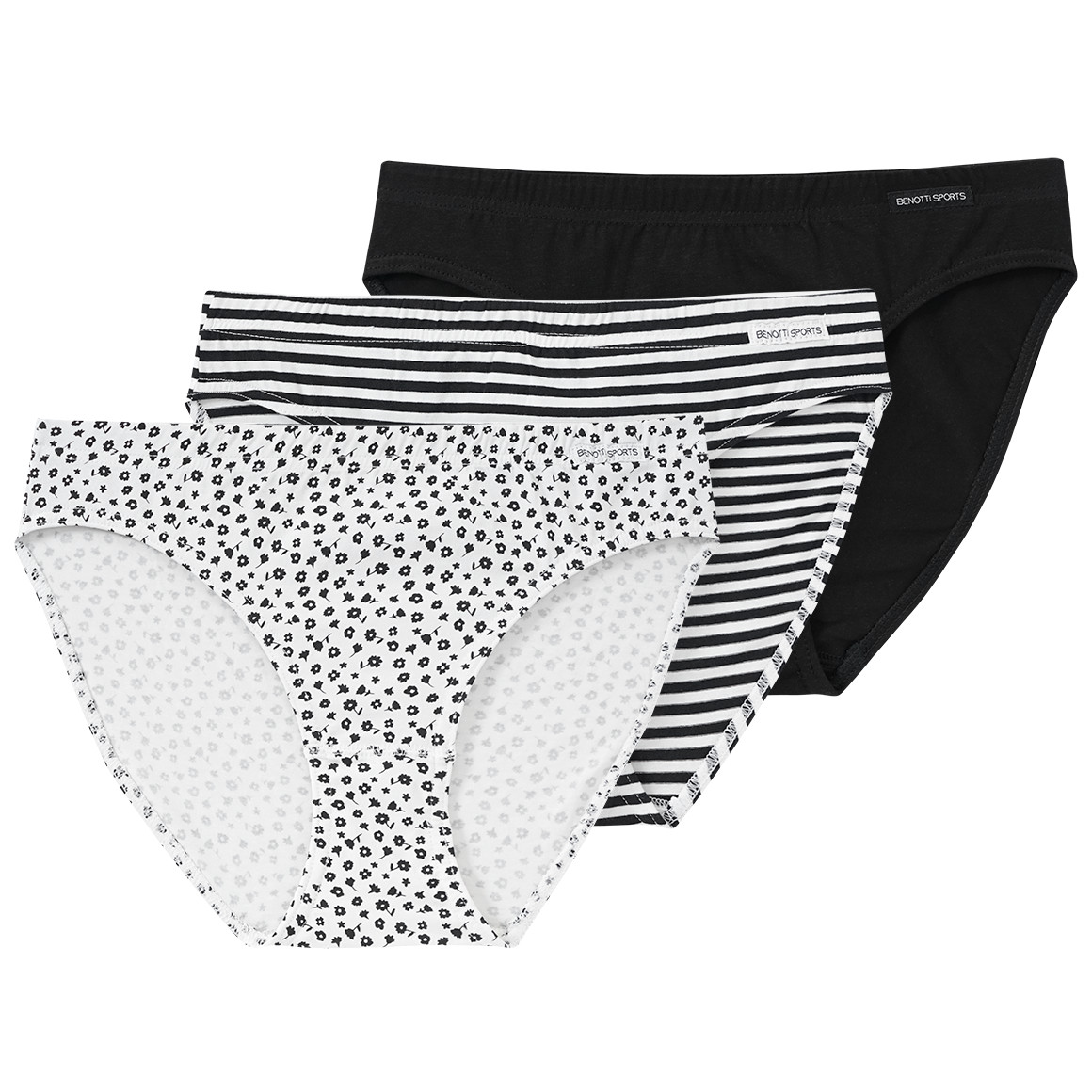 Gina Benotti 3 Damen Slips in verschiedenen Dessins weiss / schwarz