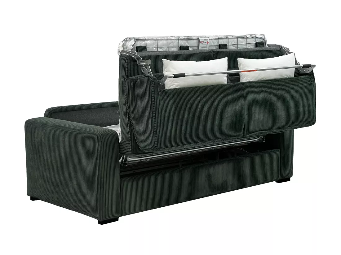 Canapé 4 places convertible express en velours côtelé vert - Couchage à lattes larges 160 cm - Matelas 16 cm - MONDOVI