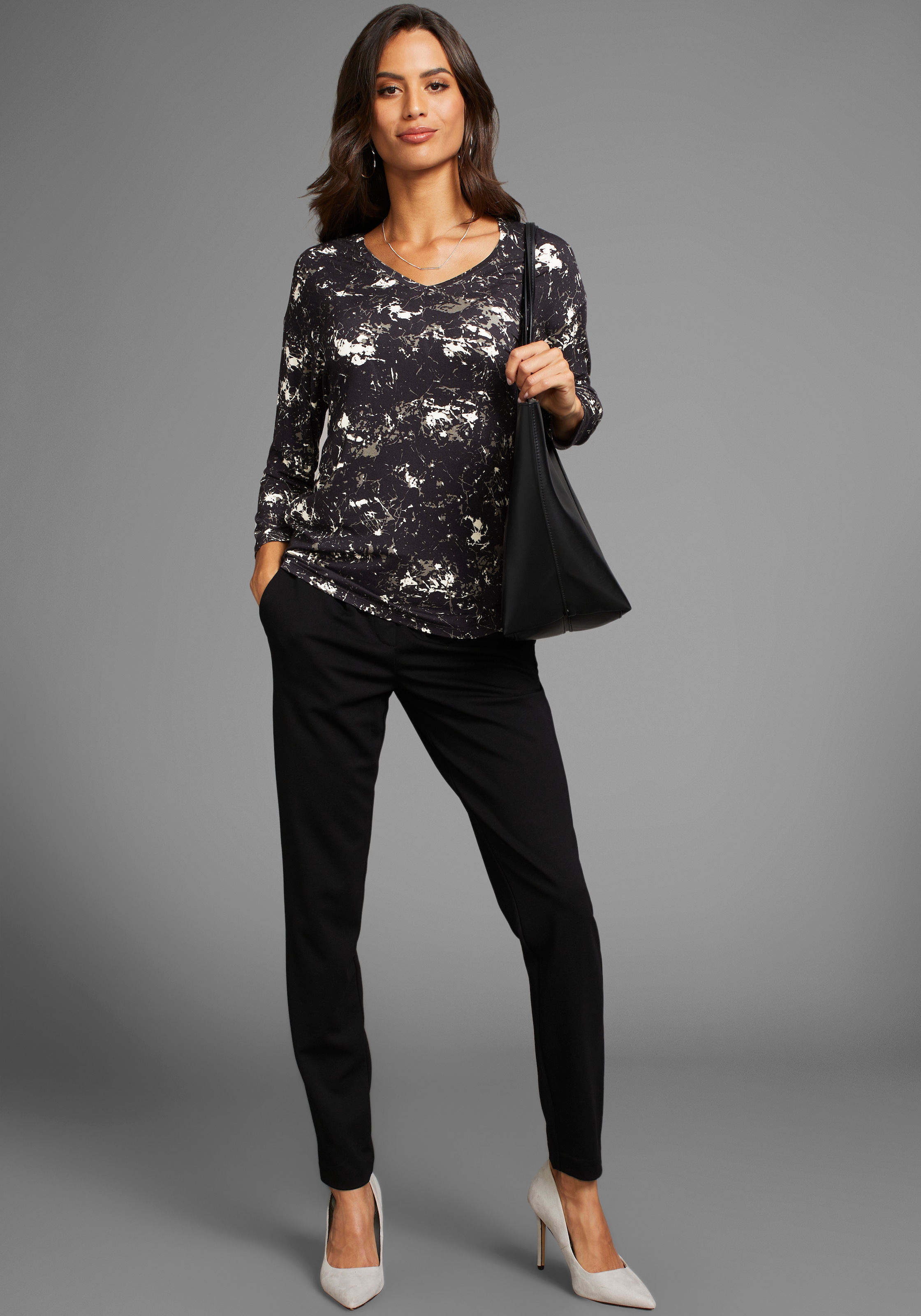 Laura Scott 3/4-Arm-Shirt , lässig geschnitten,  bedruckt,  V-Ausschnitt
