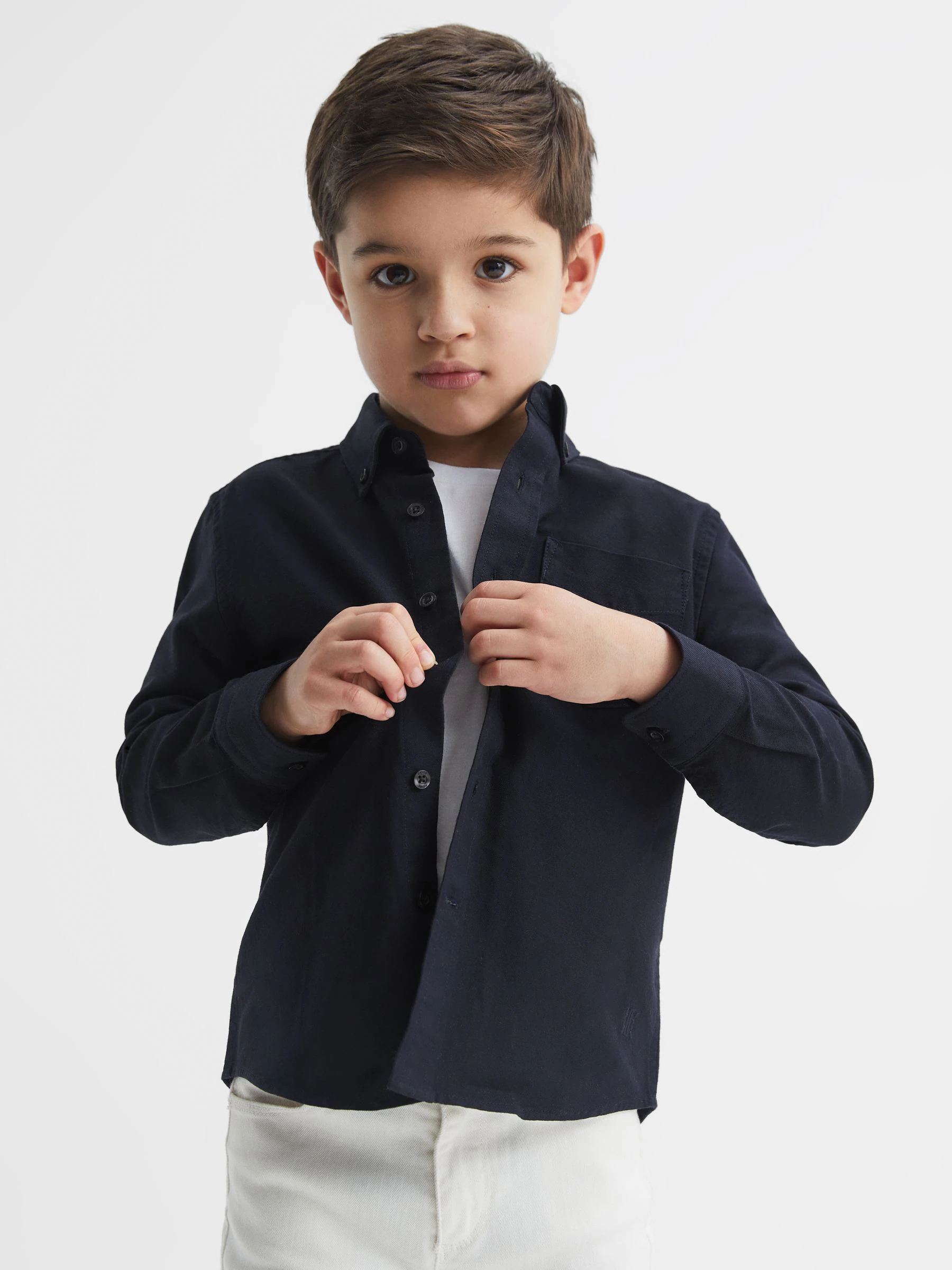 Marineblauw - Reiss Greenwich Oxford overhemd met knopen