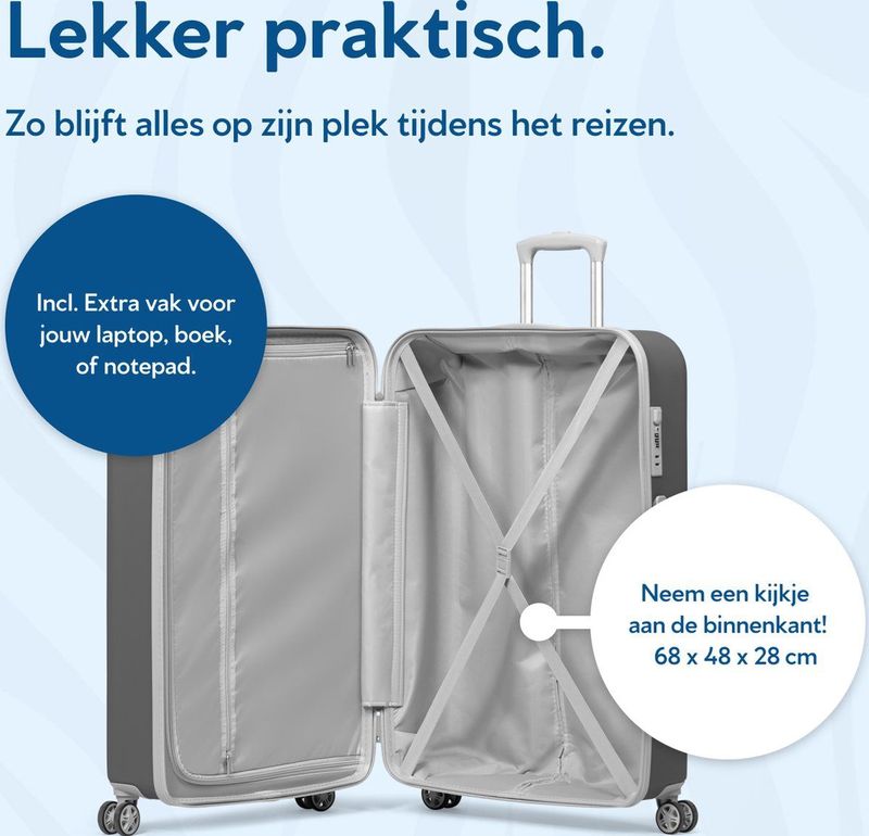 SUITSUIT - Caretta - Reiskoffer - Grijs - 75x49x29 cm - 94L - Lichtgewicht met Cijferslot