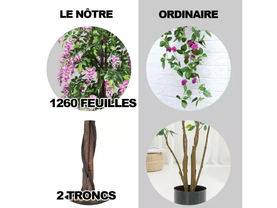 Arbre Artificiel Plante Artificielle en Pot avec Fausses Fleurs Roses Convient pour Intérieur ou Extérieur Wisteria 180cm