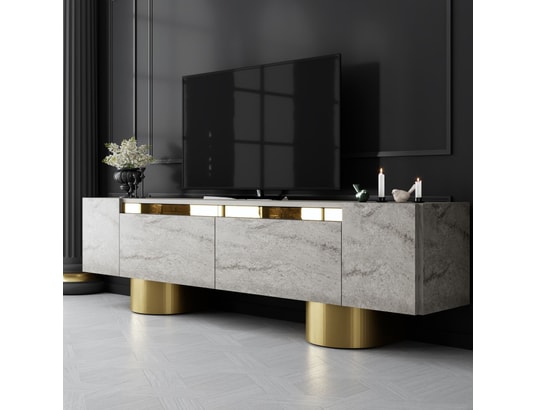 CONCEPT1 - Meuble TV Bohem - Travertin, Or 180 x 50 x 30