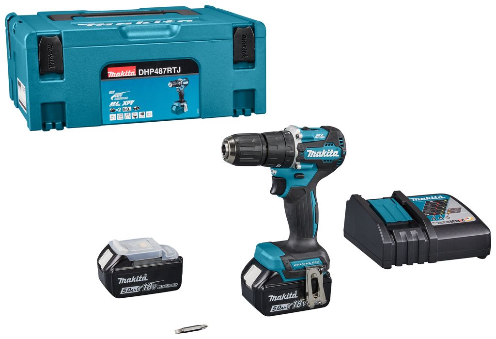 Makita DHP487RTJ 18V Li-ion accu klopboor-/schroefmachine set (2x5.0Ah) in Mbox