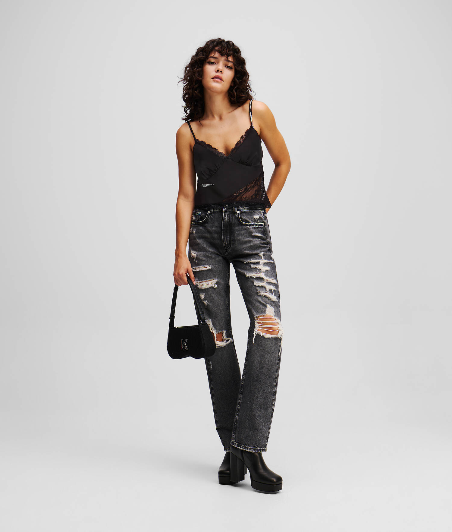 HAUT EN SATIN ET DENTELLE - Noir