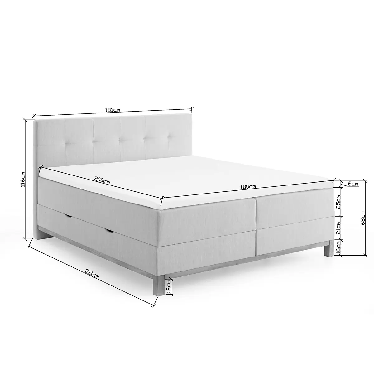 Boxspringbett CATANIA 180x200 Hellgrau