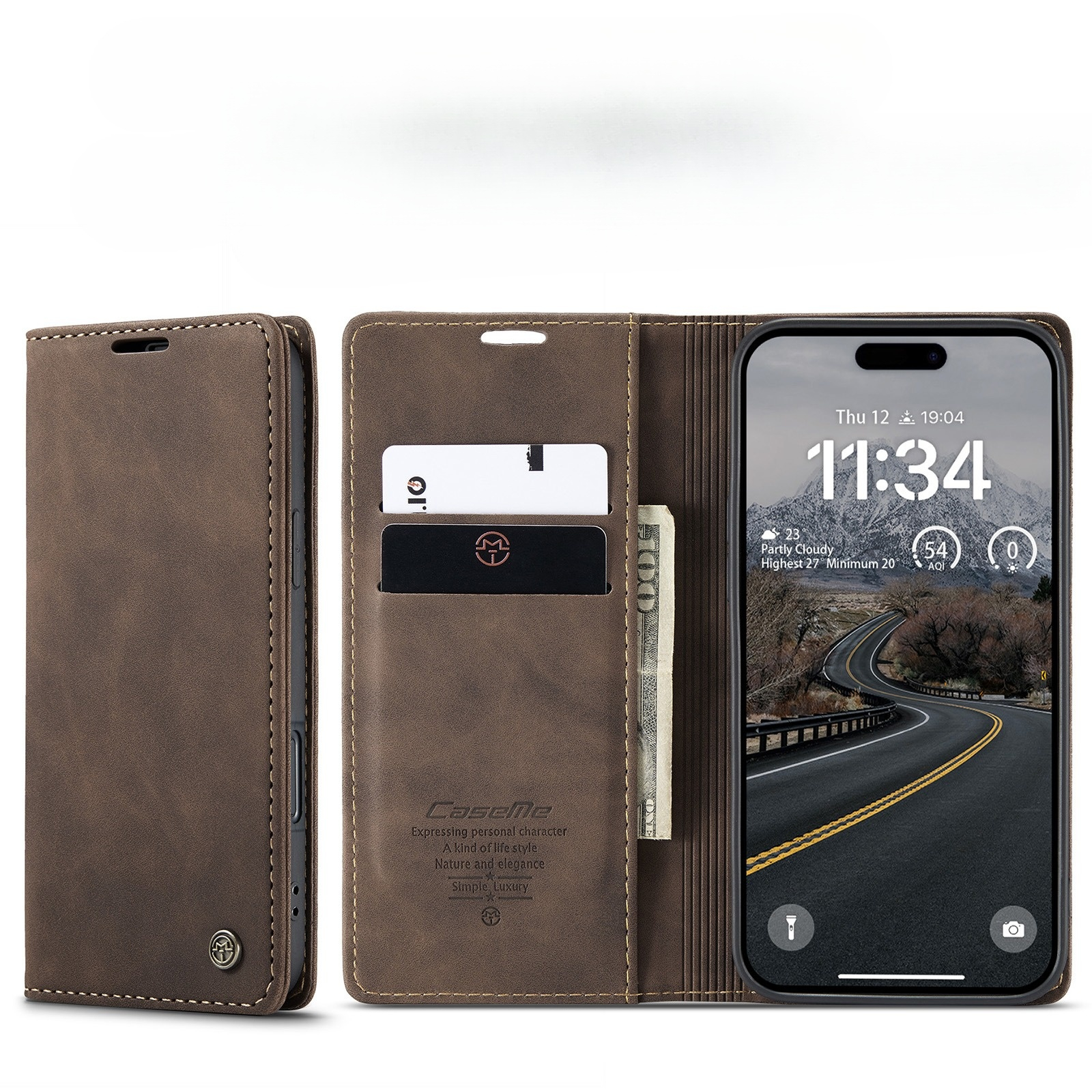 iPhone Air Leder Tasche Flip Wallet Etui mit Kartenfächern - Braun