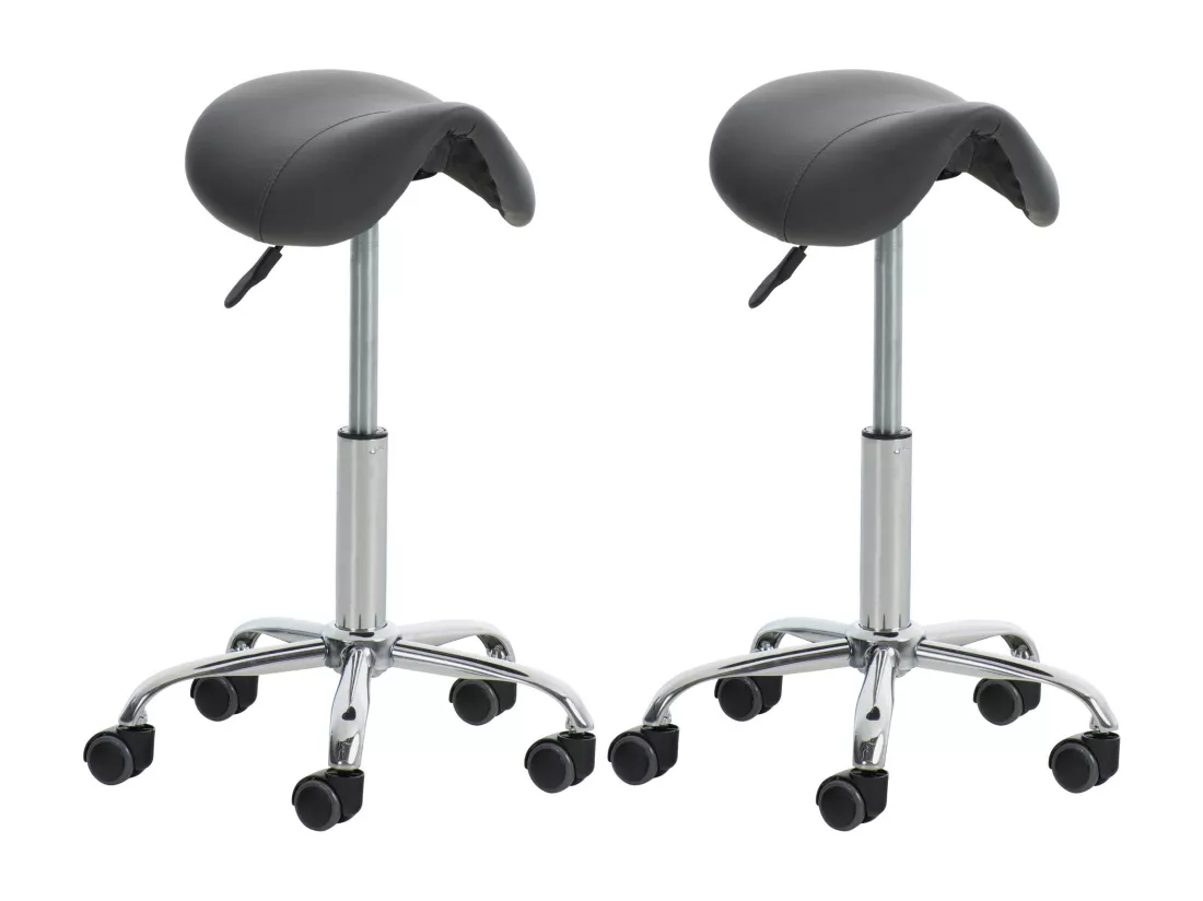 Lot de 2 Tabouret de bureau - Similicuir - Gris - Reno