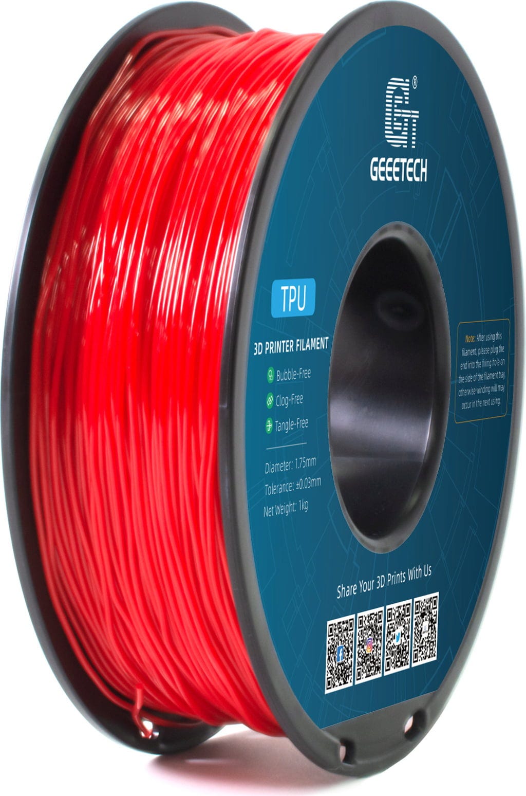 GEEETECH  TPU Red, 1,75 mm / 1000 g    Weiches TPU-Material mit hoher Flexibilität & Belastbarkeit in Red