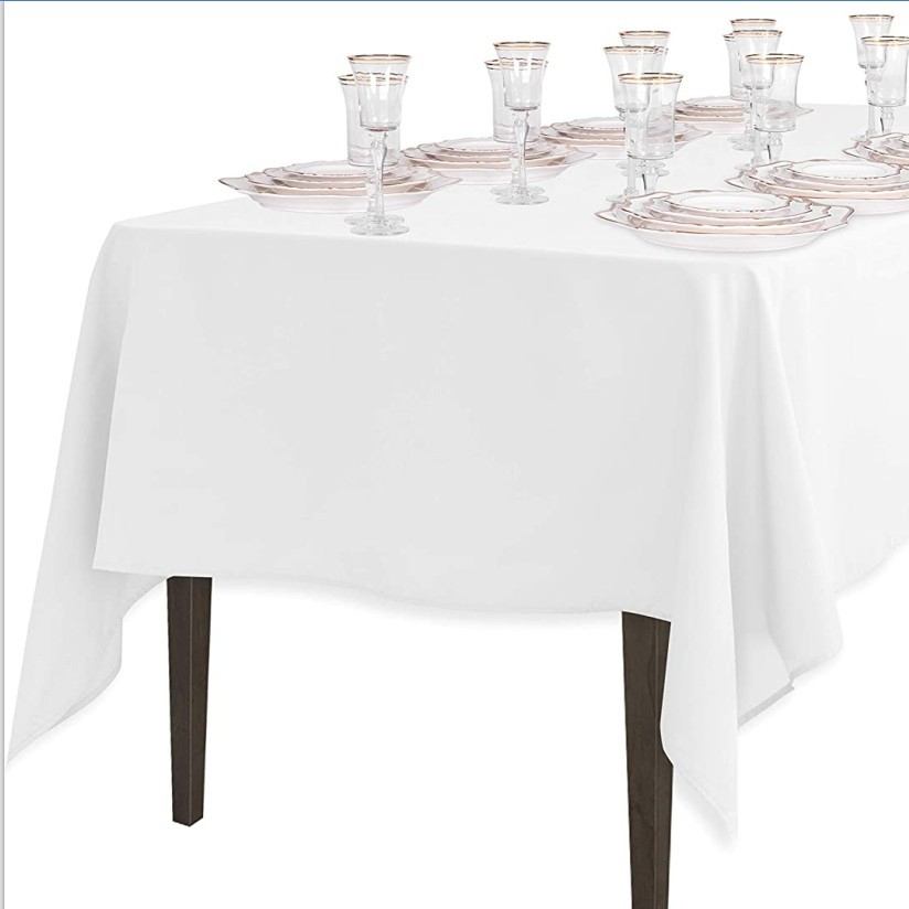 (140x260cm) Stoff Tischdecke Esszimmer Home Deko Tisch Tuch Uni Design - Weiss