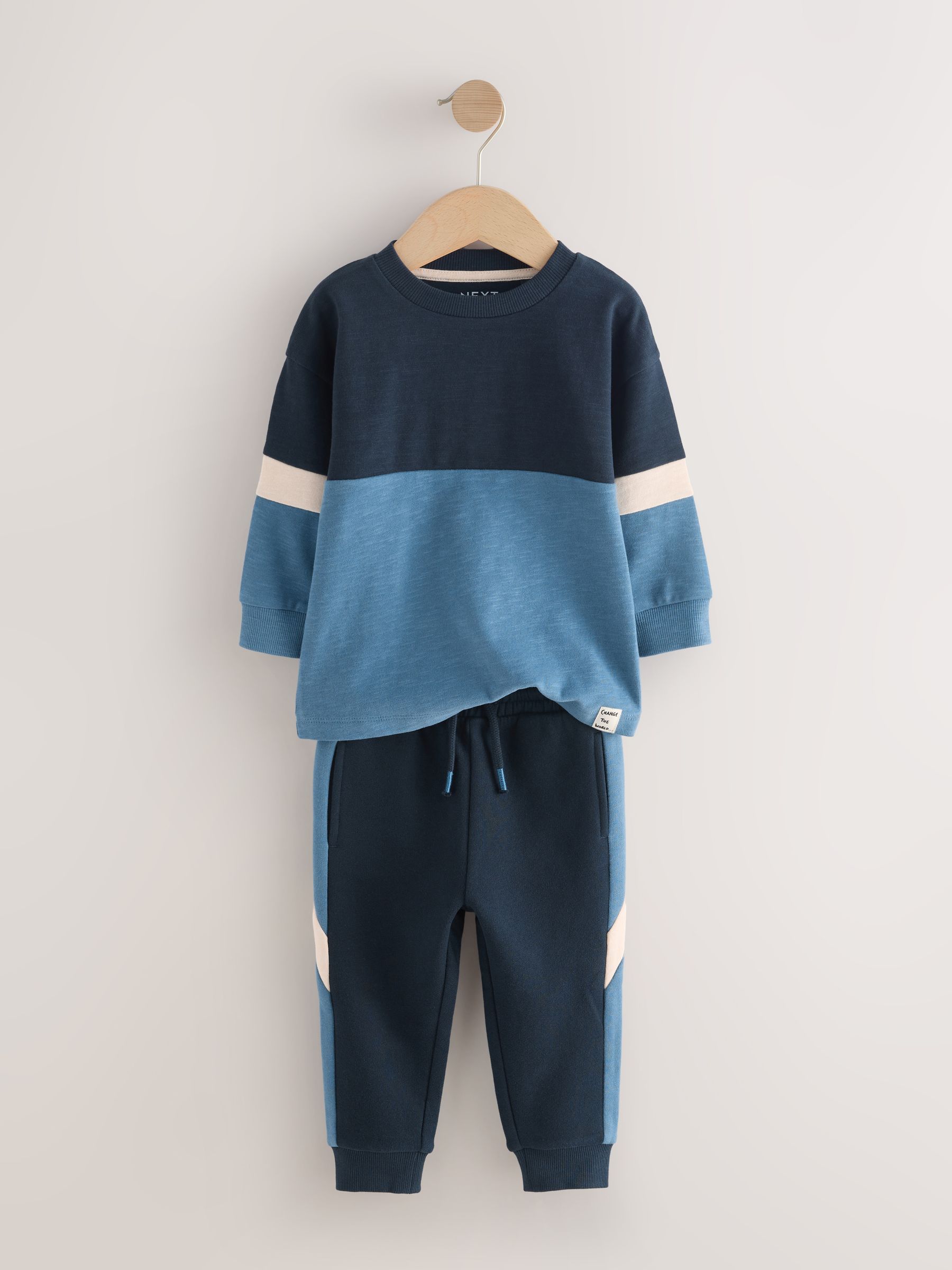 Blauw/marine - Set van zacht T-shirt met lange mouwen en joggingbroek (3mnd-7jr)