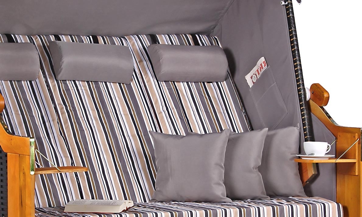 Baltische strandstoel, driezits, PE, zwart, olijfgrijs design