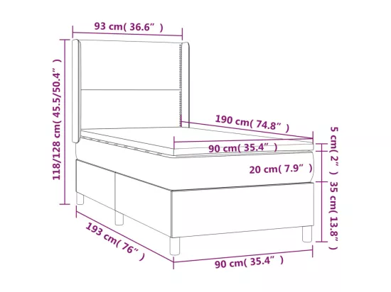 Sommier tapissier avec matelas et LED Taupe 90x190 cm Tissu
