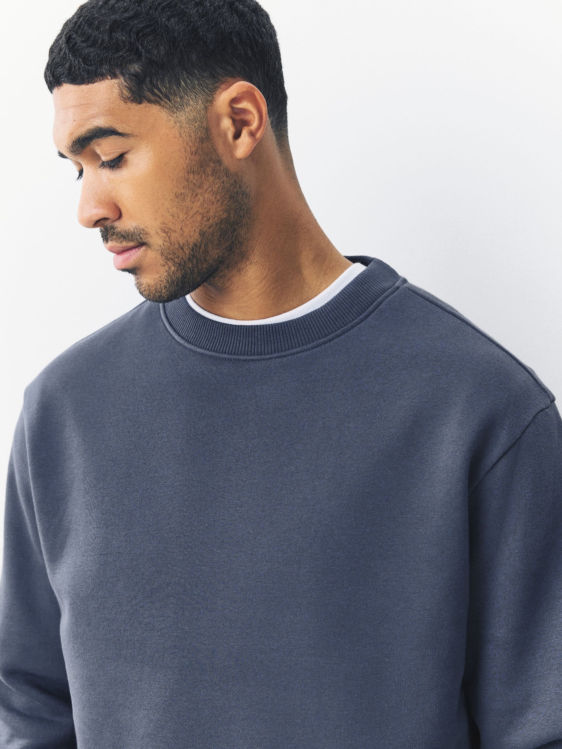 Staalblauw - Normale Pasvorm - Dik sweatshirt met ronde hals en hoog katoengehalte