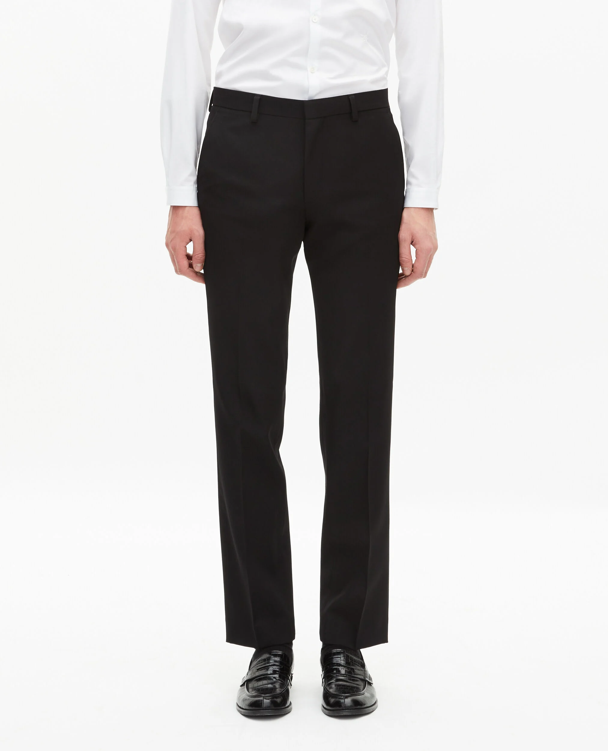 Pantalon de smoking avec détails en satin droit noir