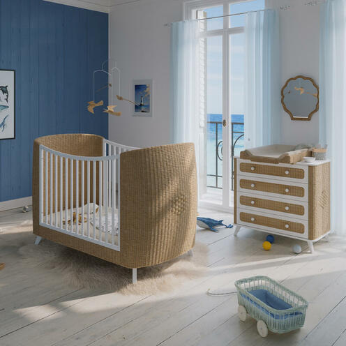 Chambre DUO Lit 70x140 + Commode COQUILLAGE Neige - THEO