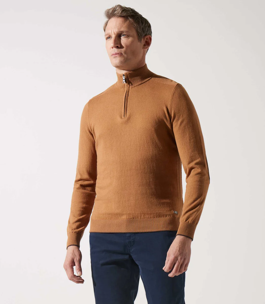 Pull col zippé camionneur camel