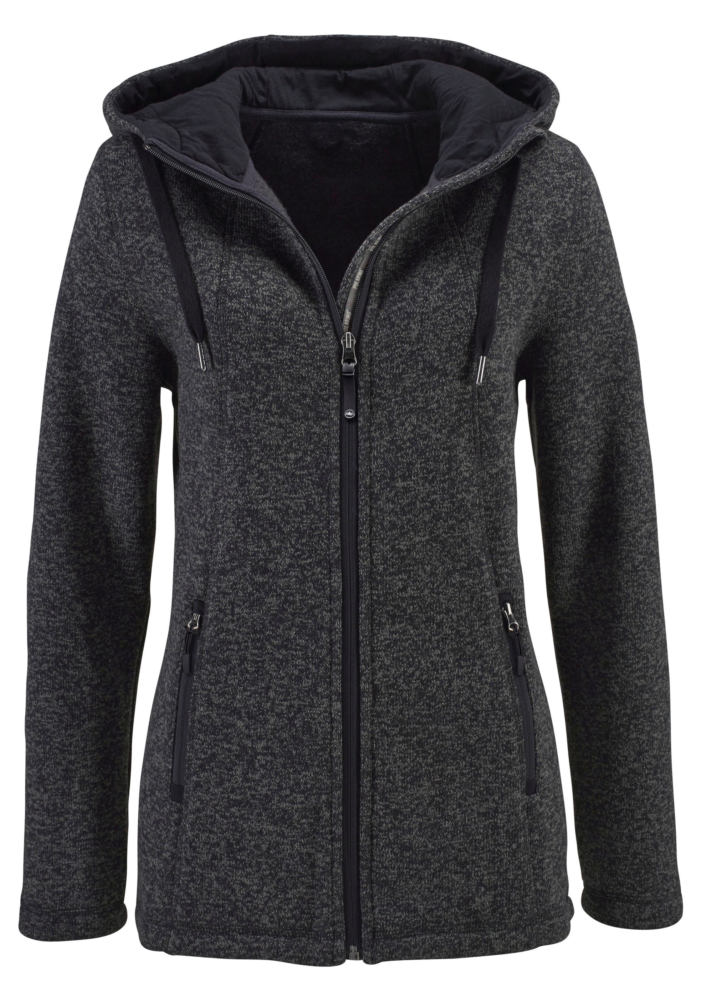 Polarino Strickfleecejacke mit Kapuze für kalte Tage,  aus Strickfleece,  sportlicher Stil