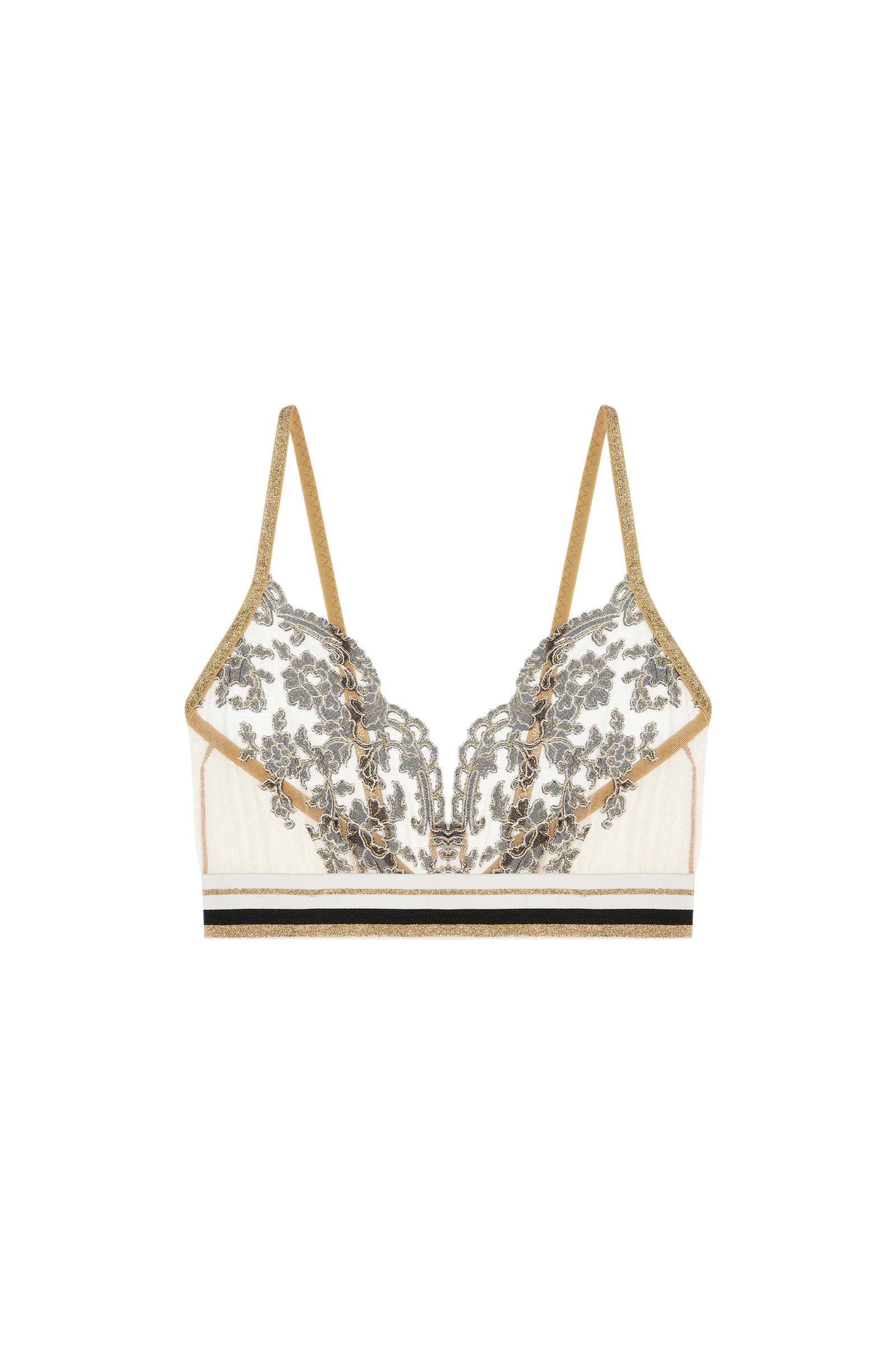 doryne Soutien-gorge triangle en tulle brodé marine et lurex or Or