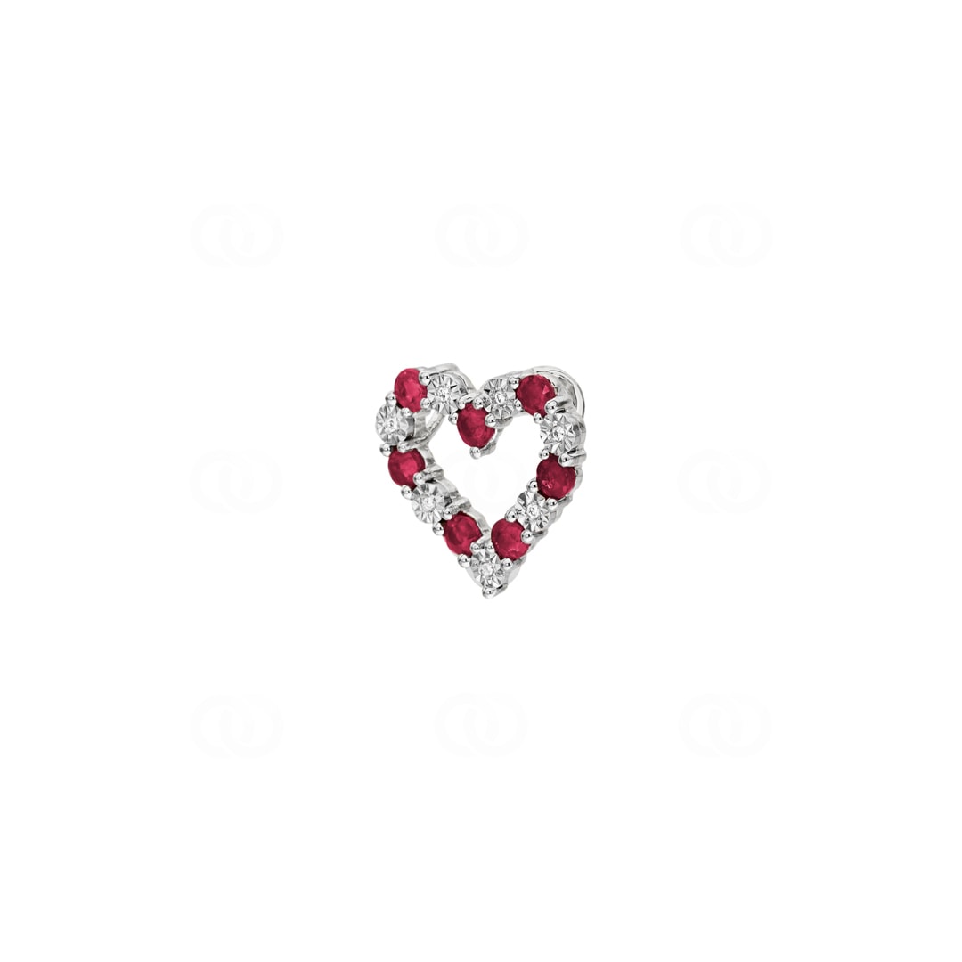 Herzanhänger 750/18 K Weissgold mit Diamanten 0.02 ct H/si & Rubinen