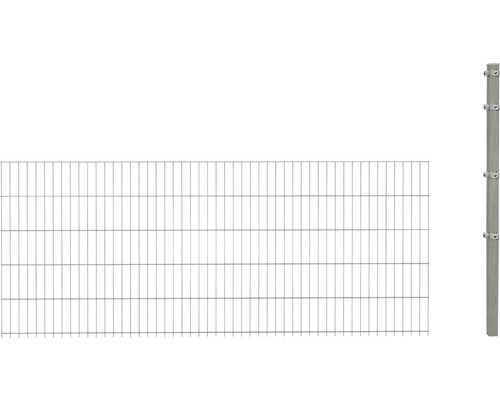 Verlengset voor dubbelstaafmat hekwerkset 8/6/8 inclusief 1 hoekpaal en klemhouder 63 cm x 2,5 m, thermisch verzinkt