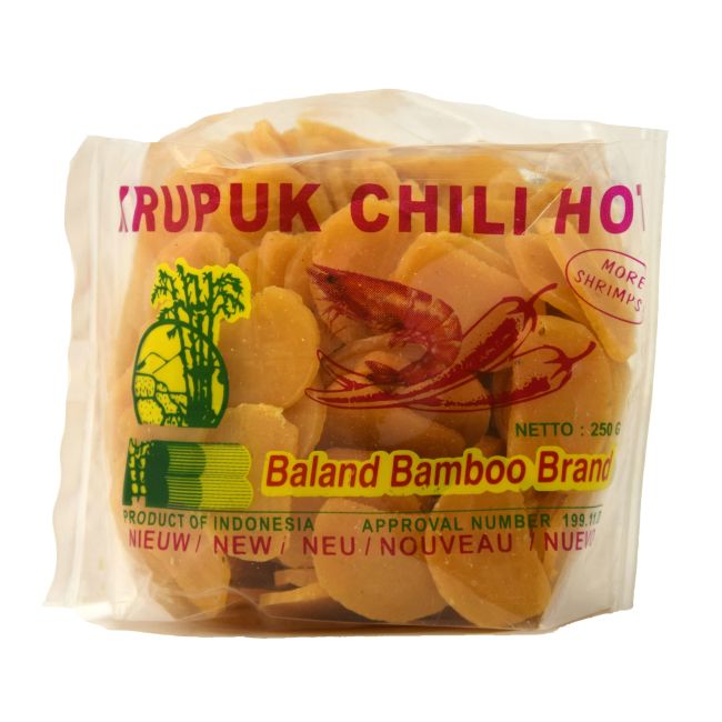 Baland Bamboo Krupuk Chili Heet 2x3cm (ongebakken) 250g
