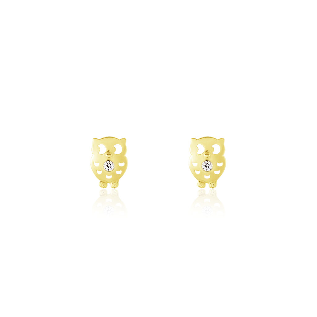Boucles D'oreilles Puces Helois Hibou Or Jaune Oxyde De Zirconium
