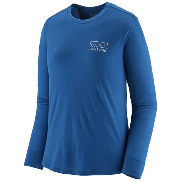 T-shirt randonnée PATAGONIA W'S L/S CAP COOL MERINO BLEND GRAPHIC SHIRT FITZ ROY STRATA: ENDLESS BLUE