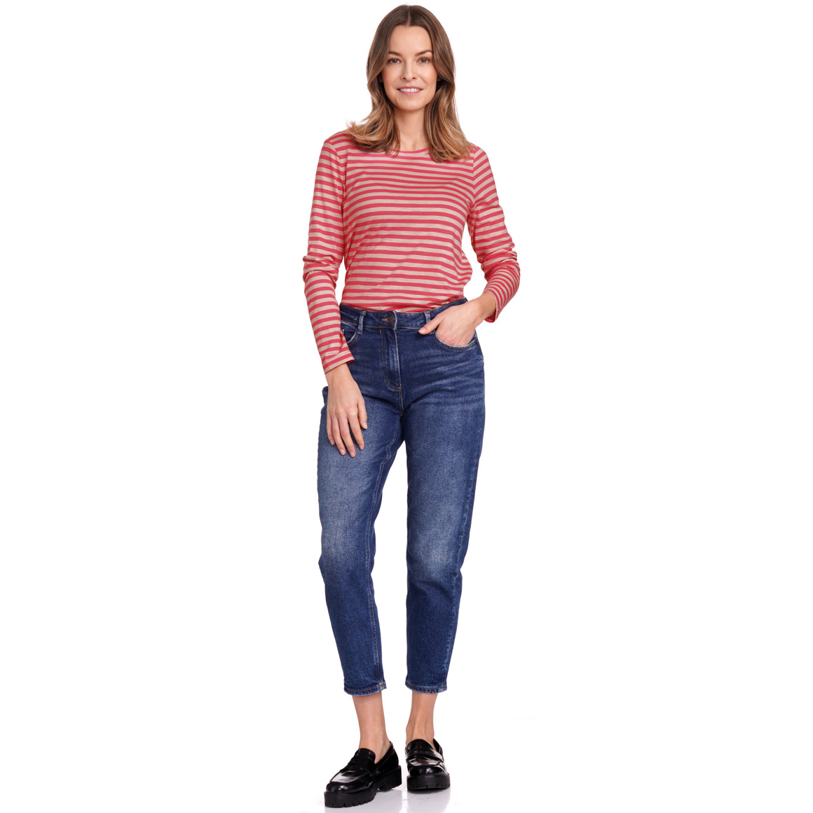 Gina Benotti Damen Langarmshirt gestreift pink / beige