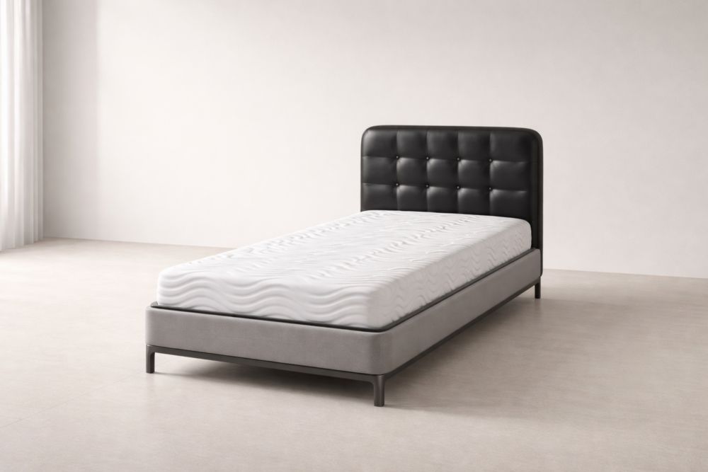 Einzelbett mit Kunstlederkopfteil Schwarz 200x90×100 cm