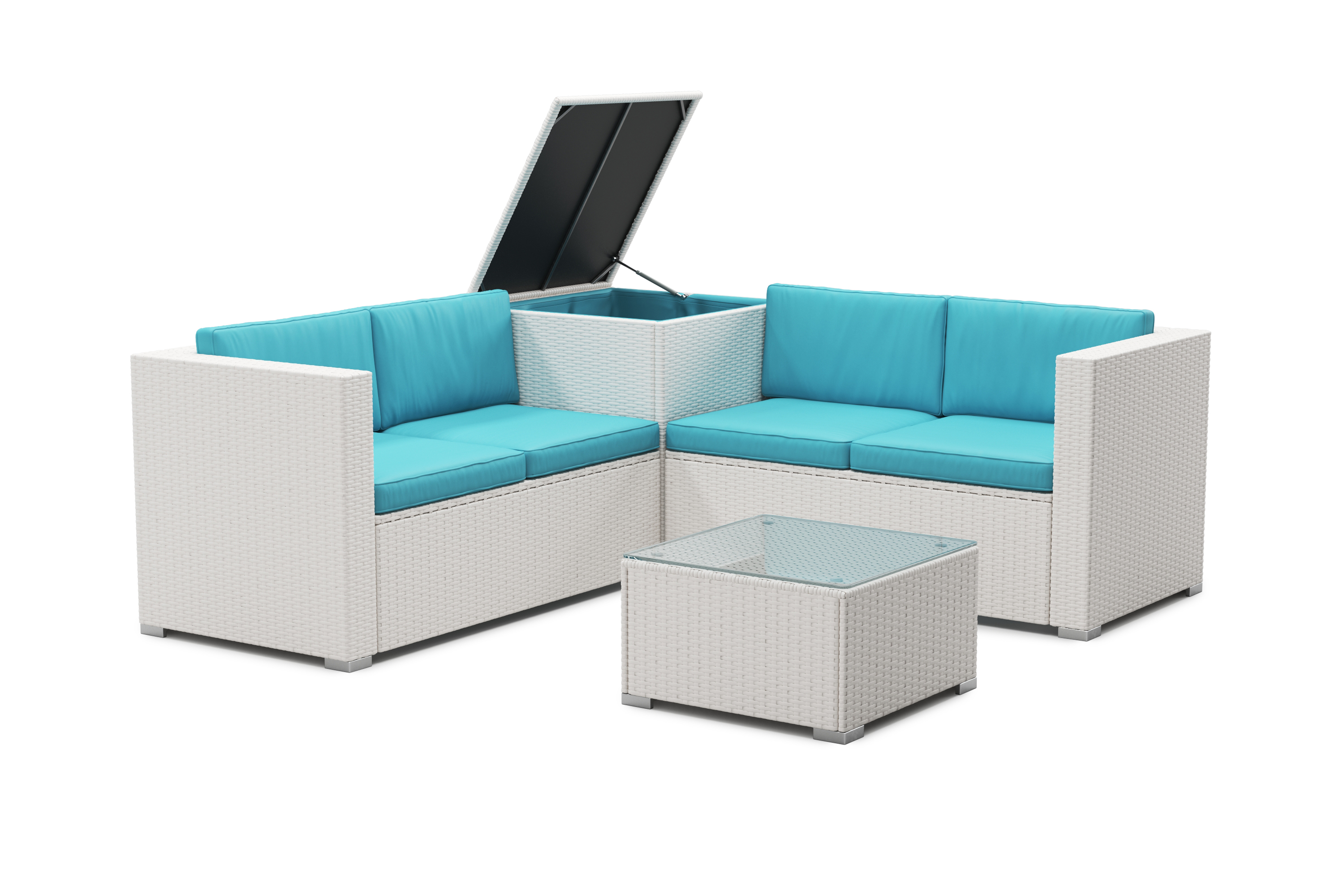 Rattanlounge SAN MARINO weiss/türkis