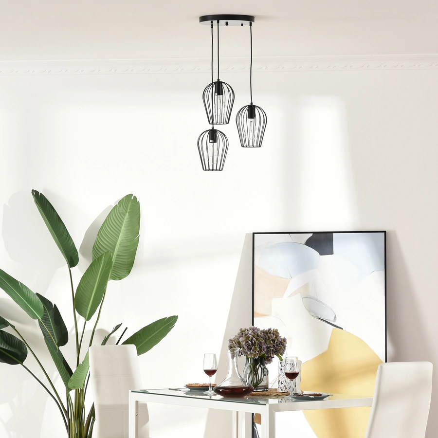 HOMCOM Pendelleuchte mit dem Metalldrahtkäfig-Design schwarz
