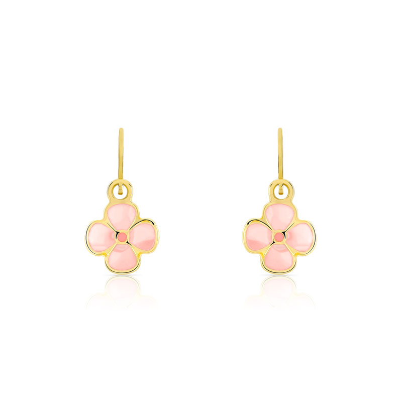 Boucles d'oreilles or 375 et laque brisures fleurs