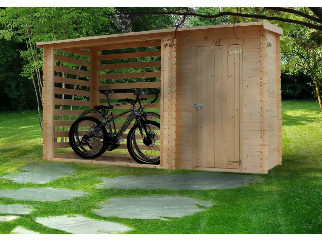 TIMBELA M205 Abri de jardin+ Chalet pour vélos - 348 x 146 cm - 2,54 m2+1,1 m2