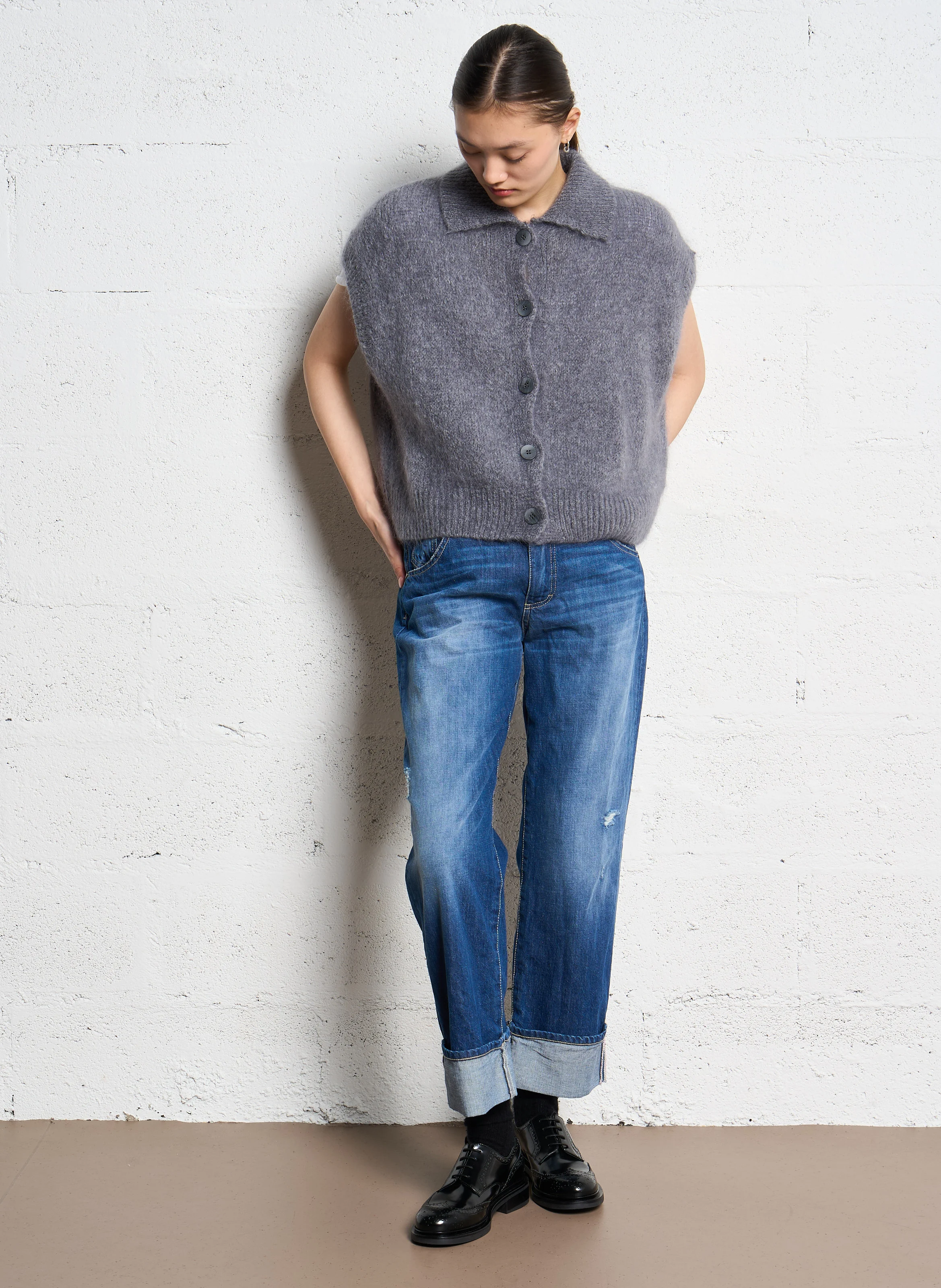 Gilet col classique ample | Gris
