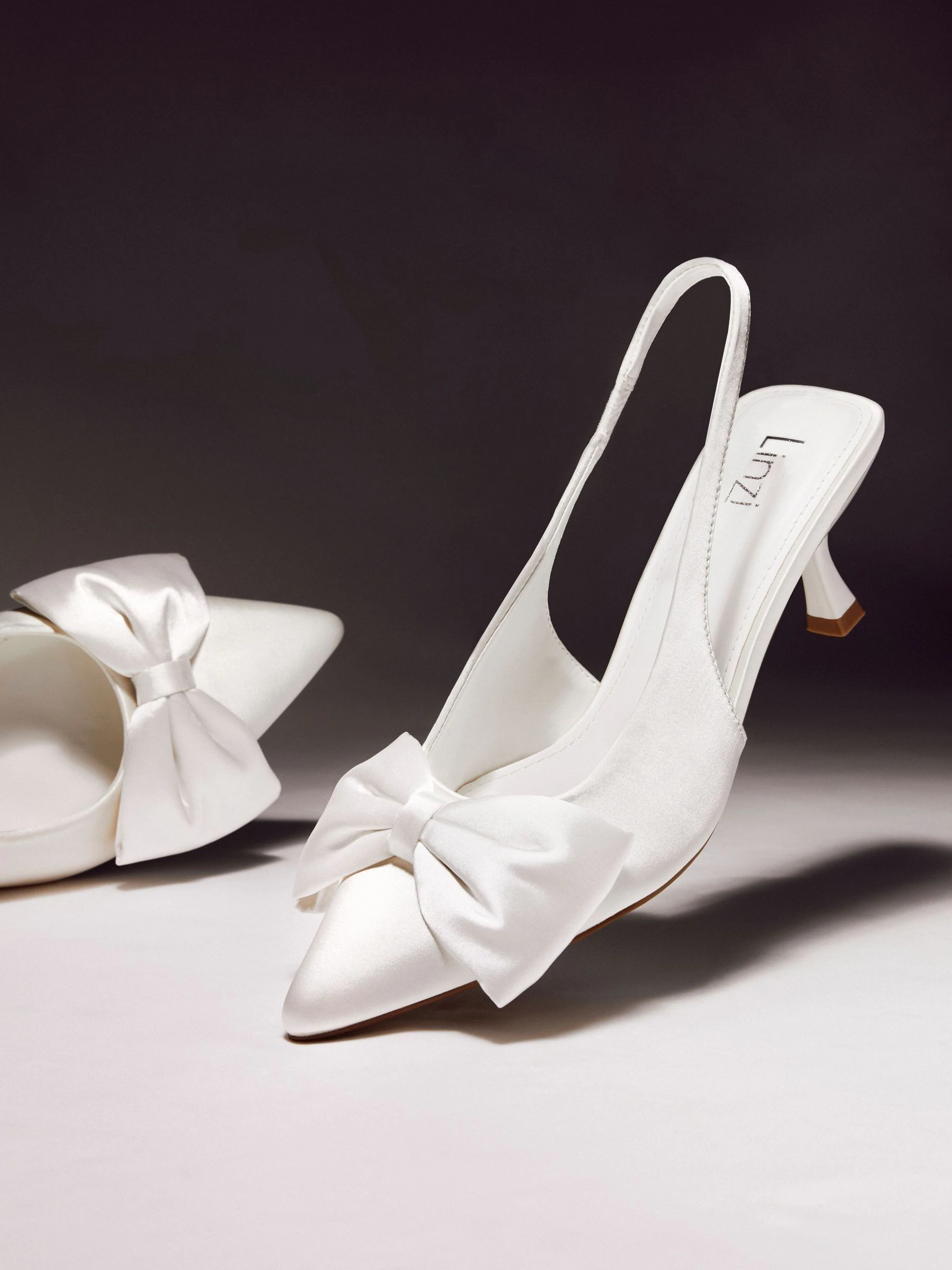 Linzi Bridal Merlot Satin Slingback Court Heels With Bow Detail