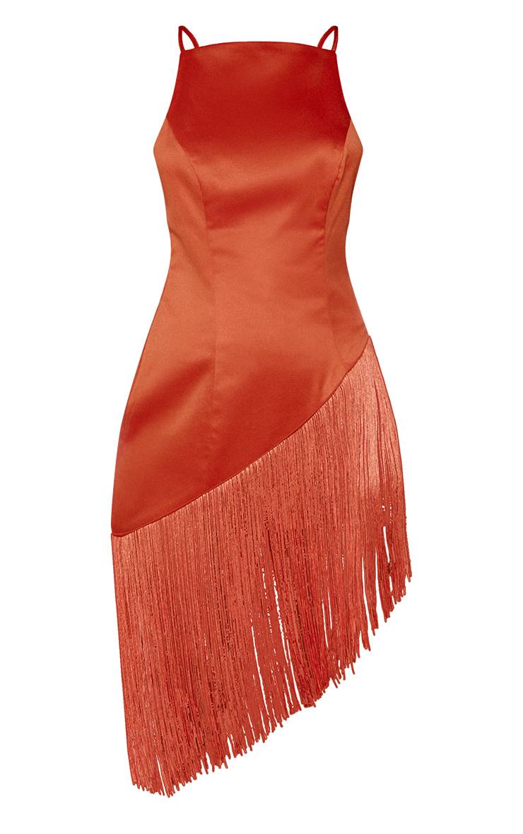 Rouille Top Asymétrique En Satin À Ourlet À Pompons