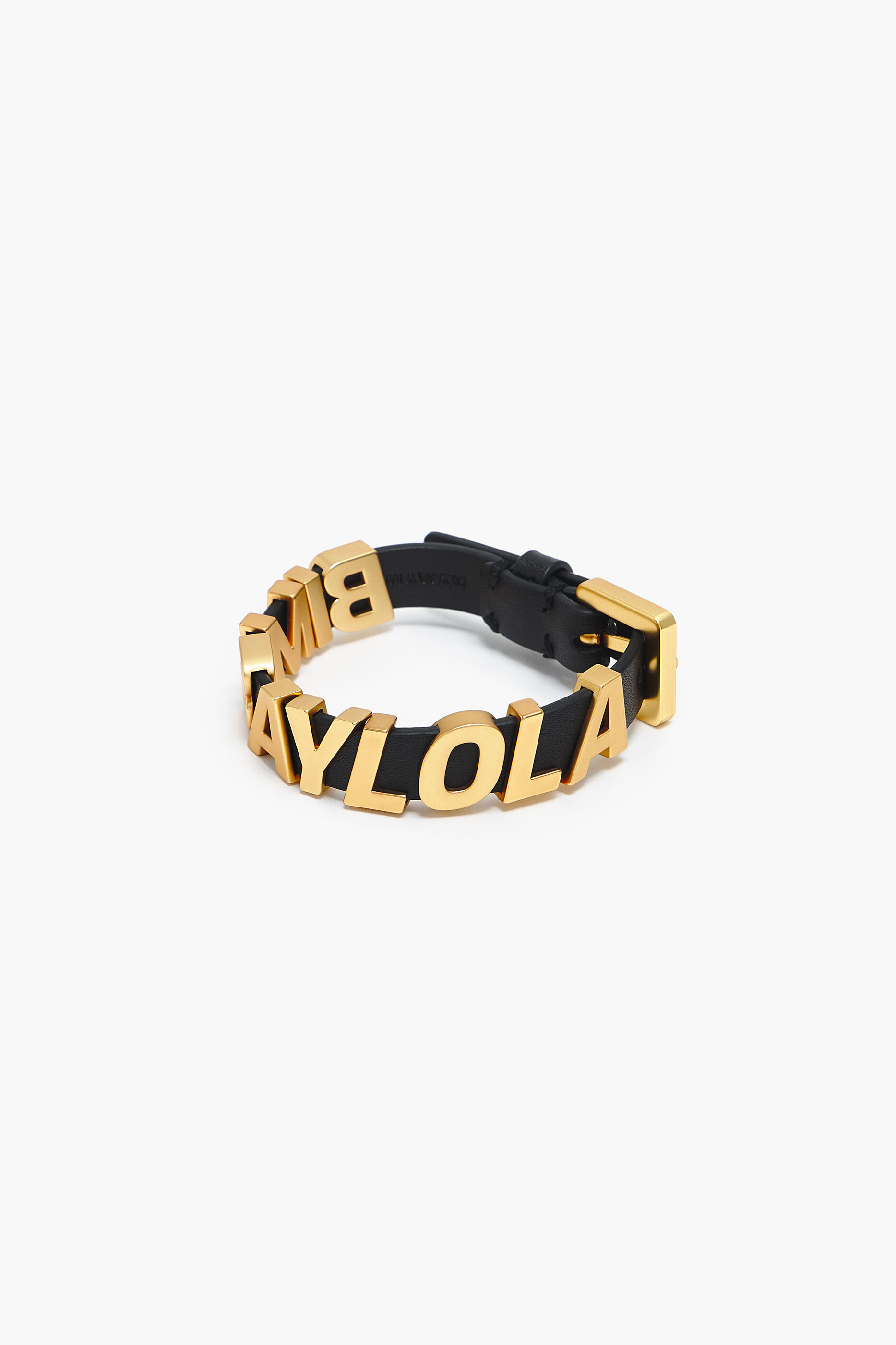 Pulseira de couro preta com logotipo