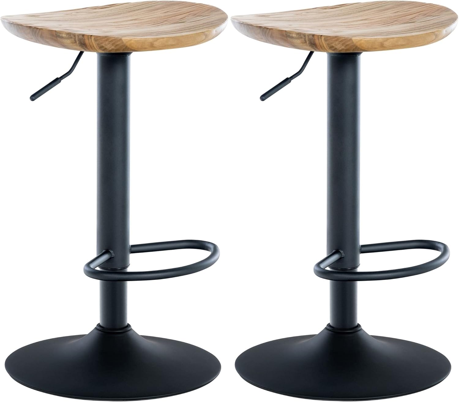 CLP 2er Set Barhocker Skelde - Höhenverstellbar Mit Fußstütze 360 Grad Drehbar - Tresenhocker Mit Holzsitz, Farbe:Natur